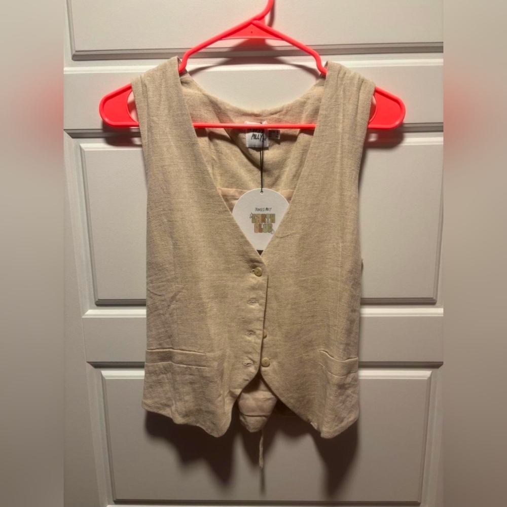 NWT Princess Polly Ginger Linen Blend Vest, Color Beige, Size US 4